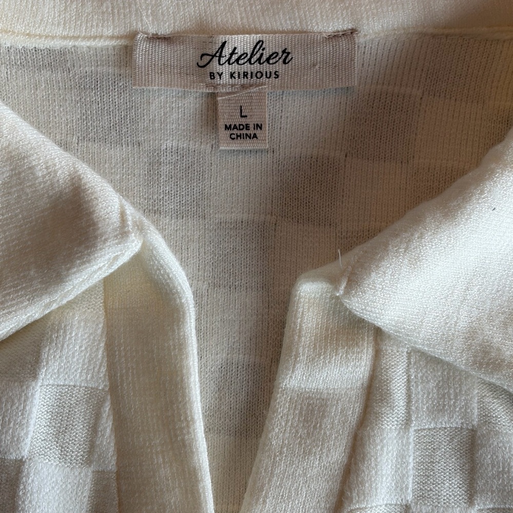 Atelier by Kirious Crop Sweater WMNS L White Pullover VNeck Long Sleeve Stretch - Picture 2 of 8